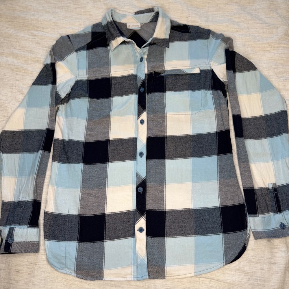 Columbia Womens Small Blue Plaid Long Sleeve Button Down Shirt AK1281 Gorpcore